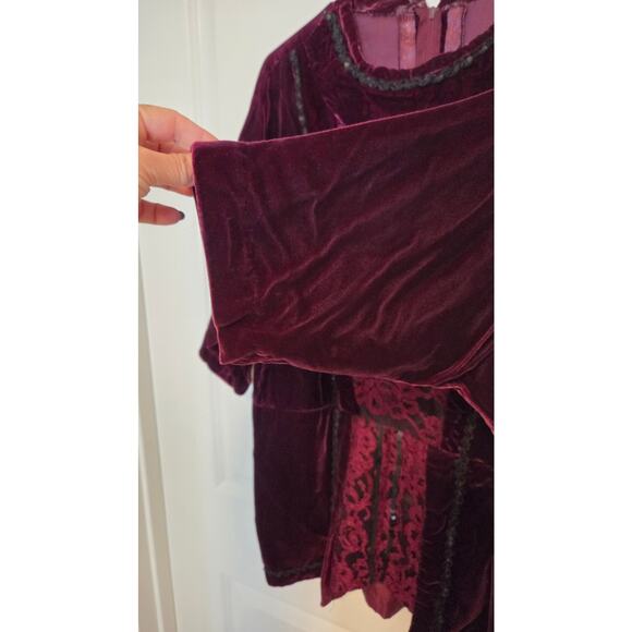Vintage Burgundy Velvet Lace Beaded Tunic Top Gothic Renaissance Style - Picture 6 of 8